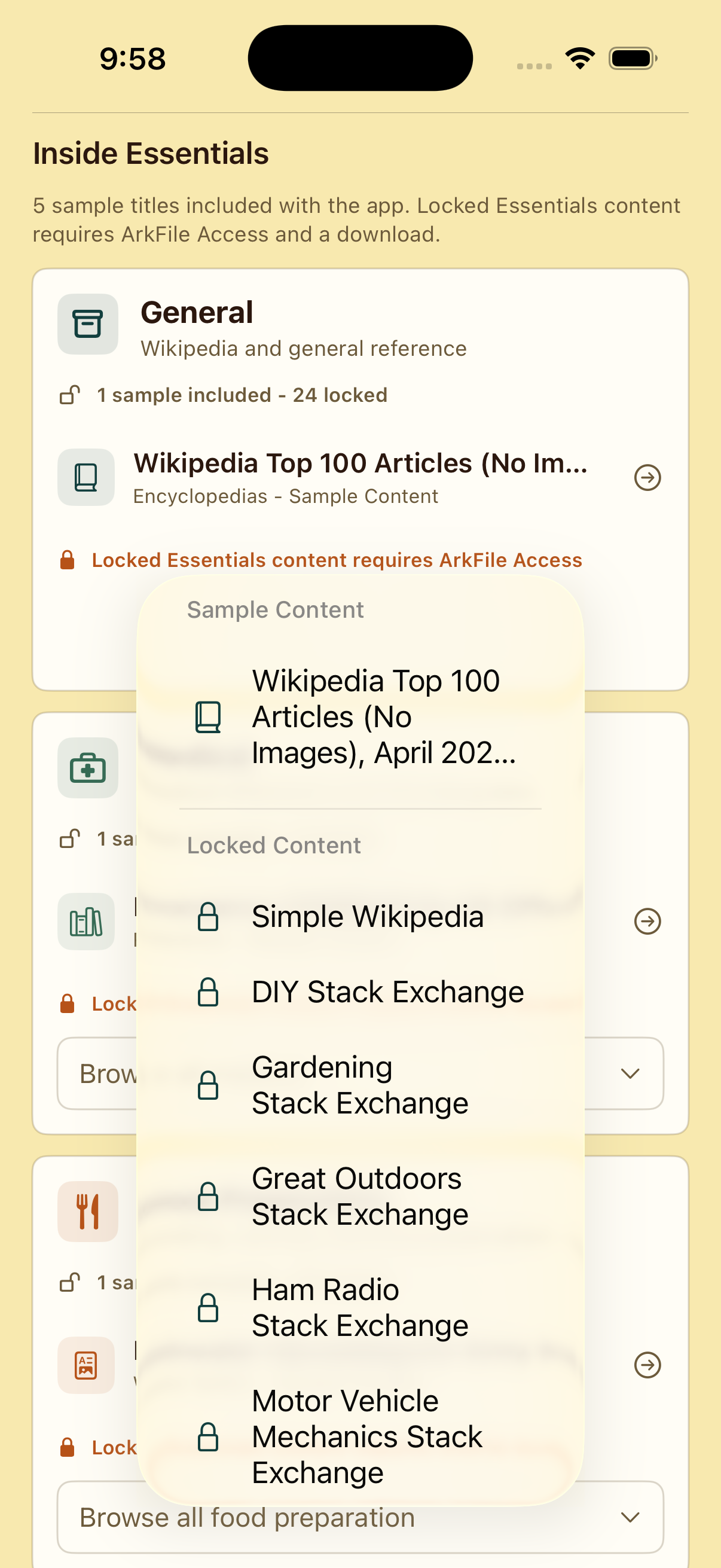 ArkFile iOS sample content list