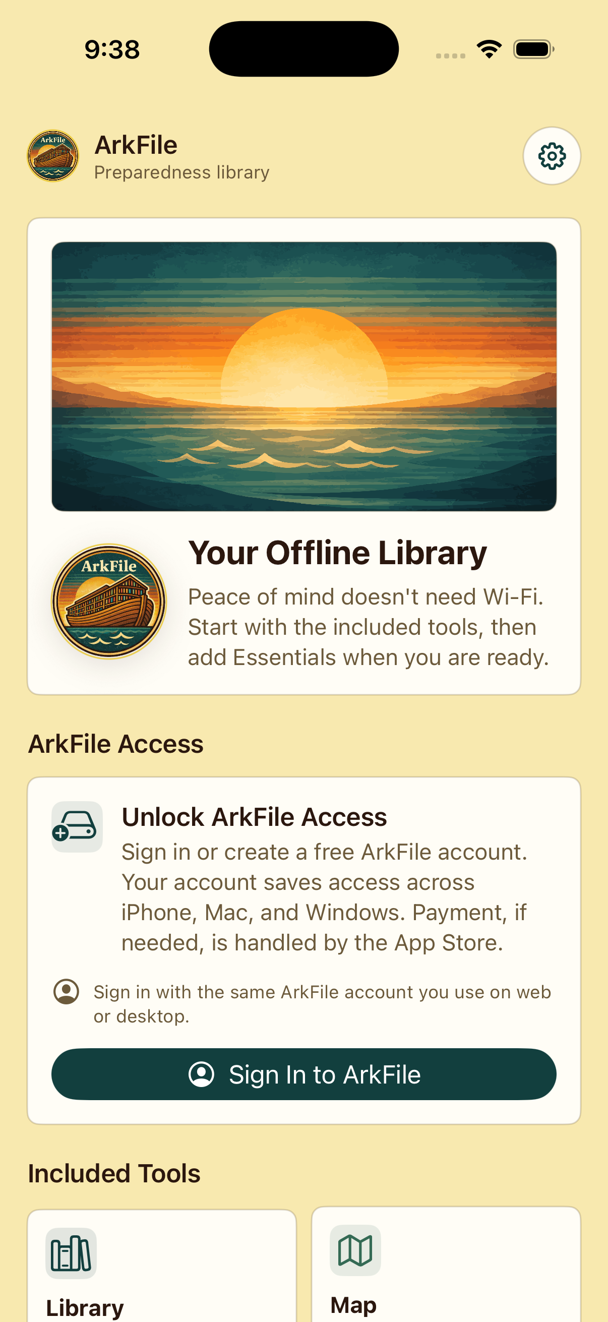 ArkFile iOS home screen