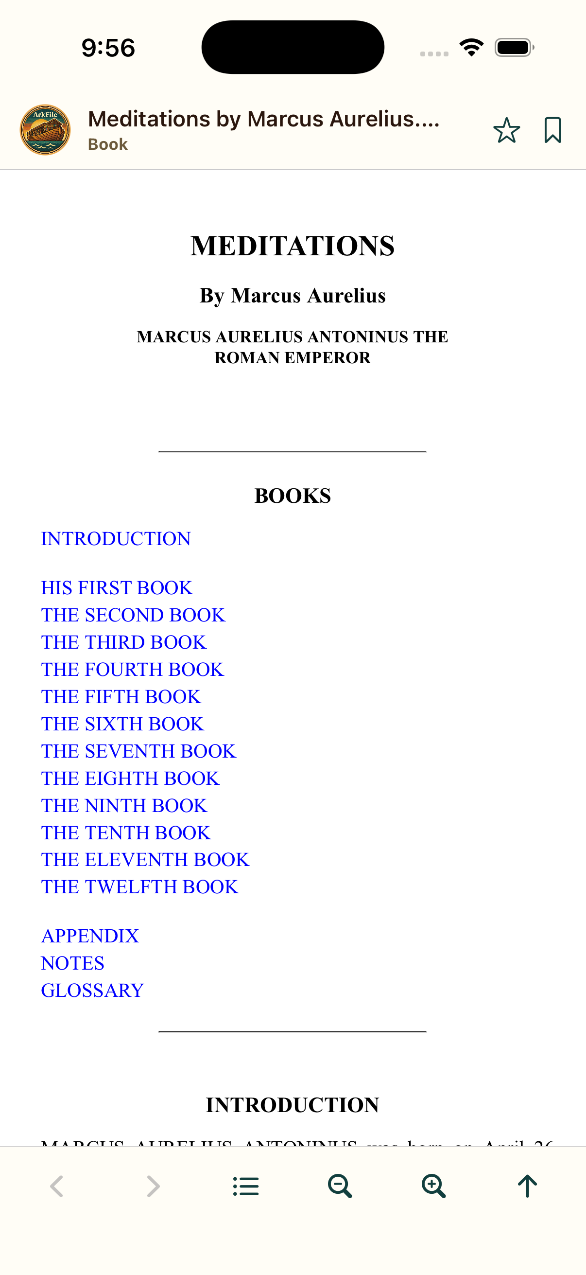 Meditations book in ArkFile iOS