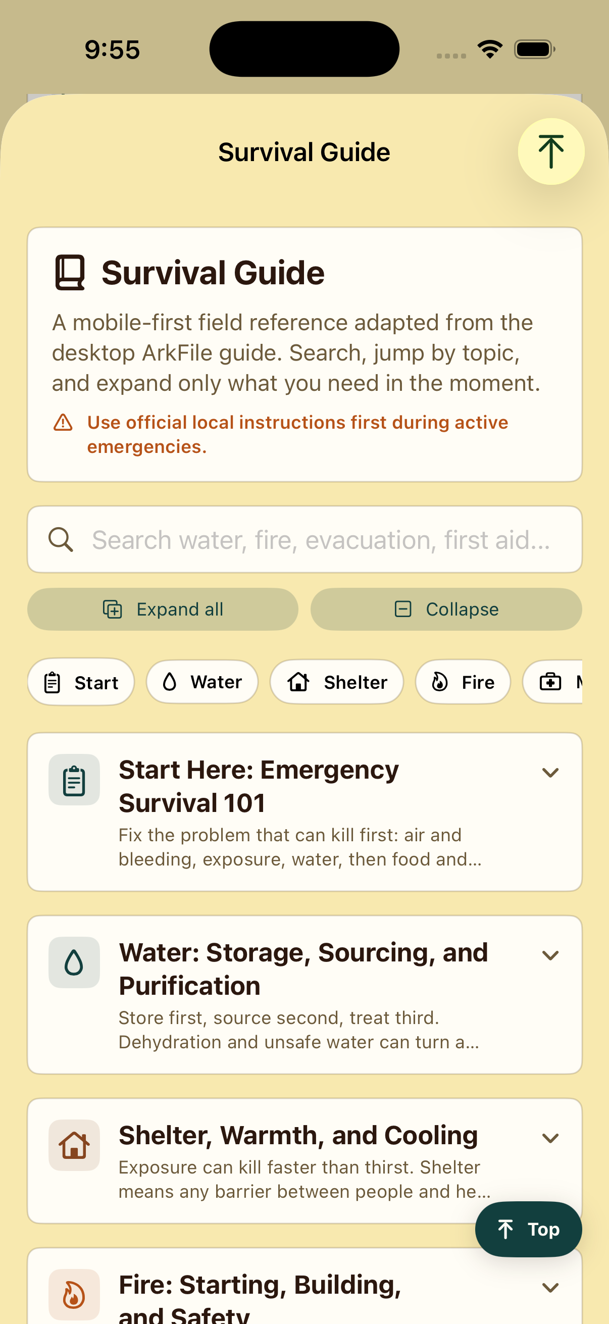 Survival guide in ArkFile iOS